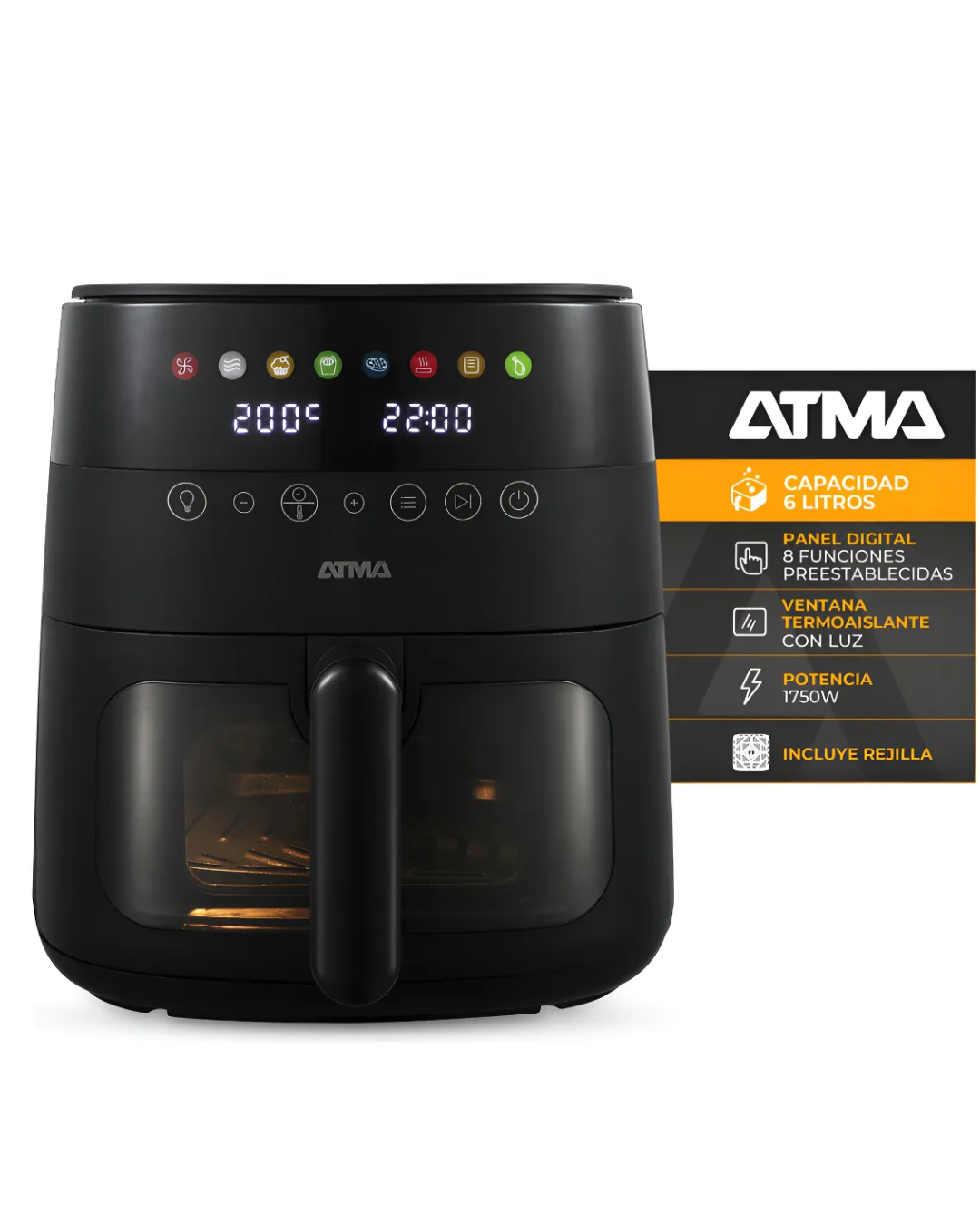 Freidora De Aire Atma Fr246abp 1750w 6 Litros Control Táctil Color Negro - Imagen 2
